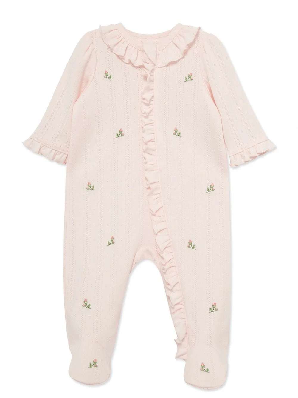 NWOT Little Me 100% Cotton Baby Girl Rosebud Embroidered Pointelle Footie 3M